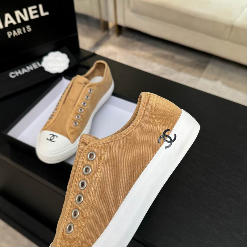 Brown Canvas Slip-On Sneakers Metallic Eyelet