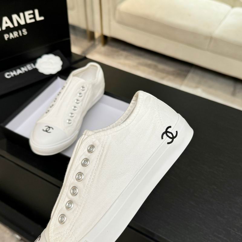 White Canvas Slip-On Sneakers Metallic Eyelet