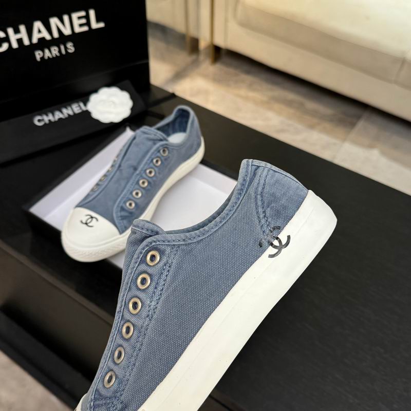 Blue Canvas Slip-On Sneakers Metallic Eyelet