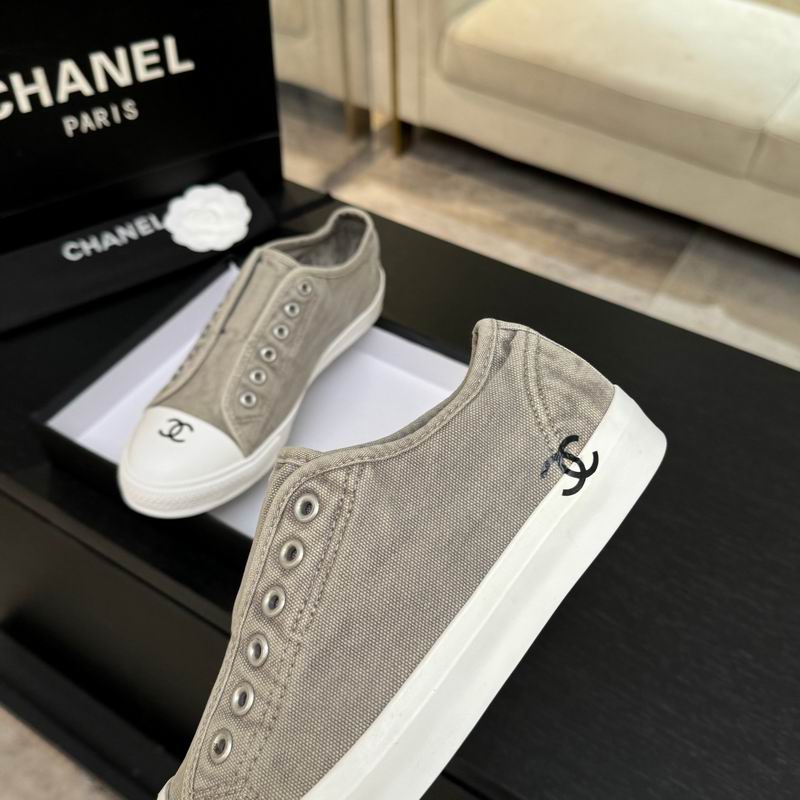Grey Canvas Slip-On Sneakers Metallic Eyelet