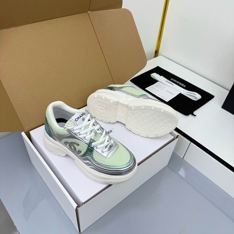 Silver Green Fabric Laminated Calfskin Platform Sneakers