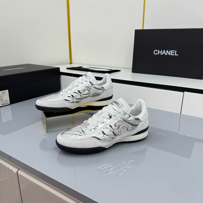 Silver White Laminated Calfskin Low-Top Sneakers