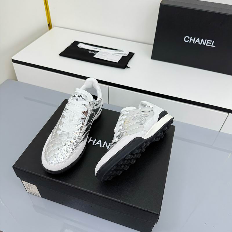 Silver White Laminated Calfskin Low-Top Sneakers