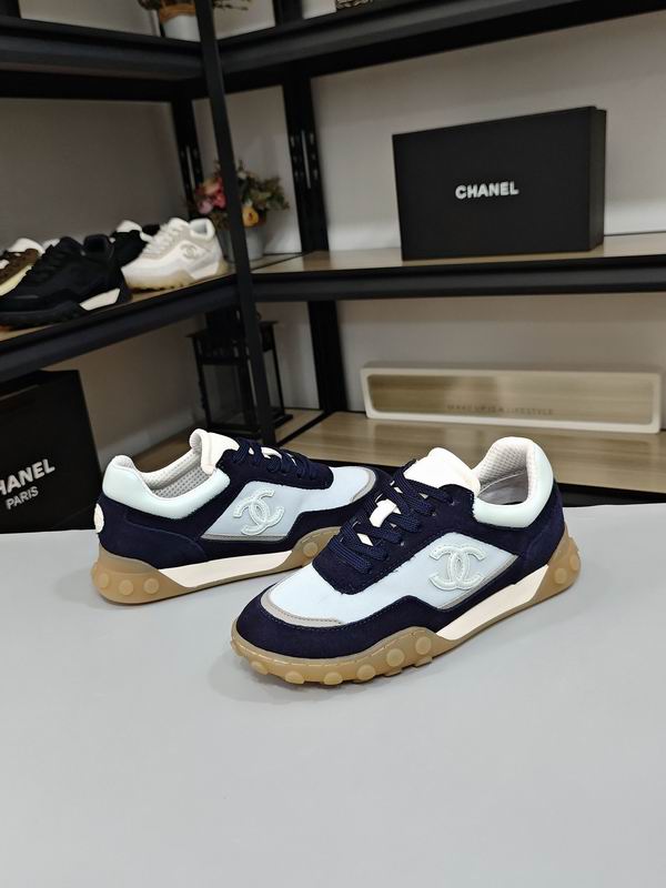 Navy Blue Grey Mixed Fibers Suede Calfskin Sneakers