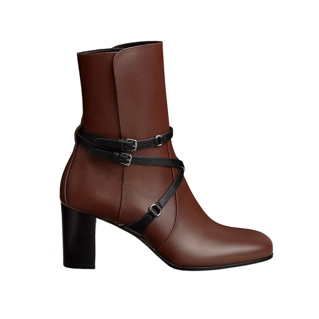 Hermes Nancy 70 Ankle Boot Chocolat / Noir