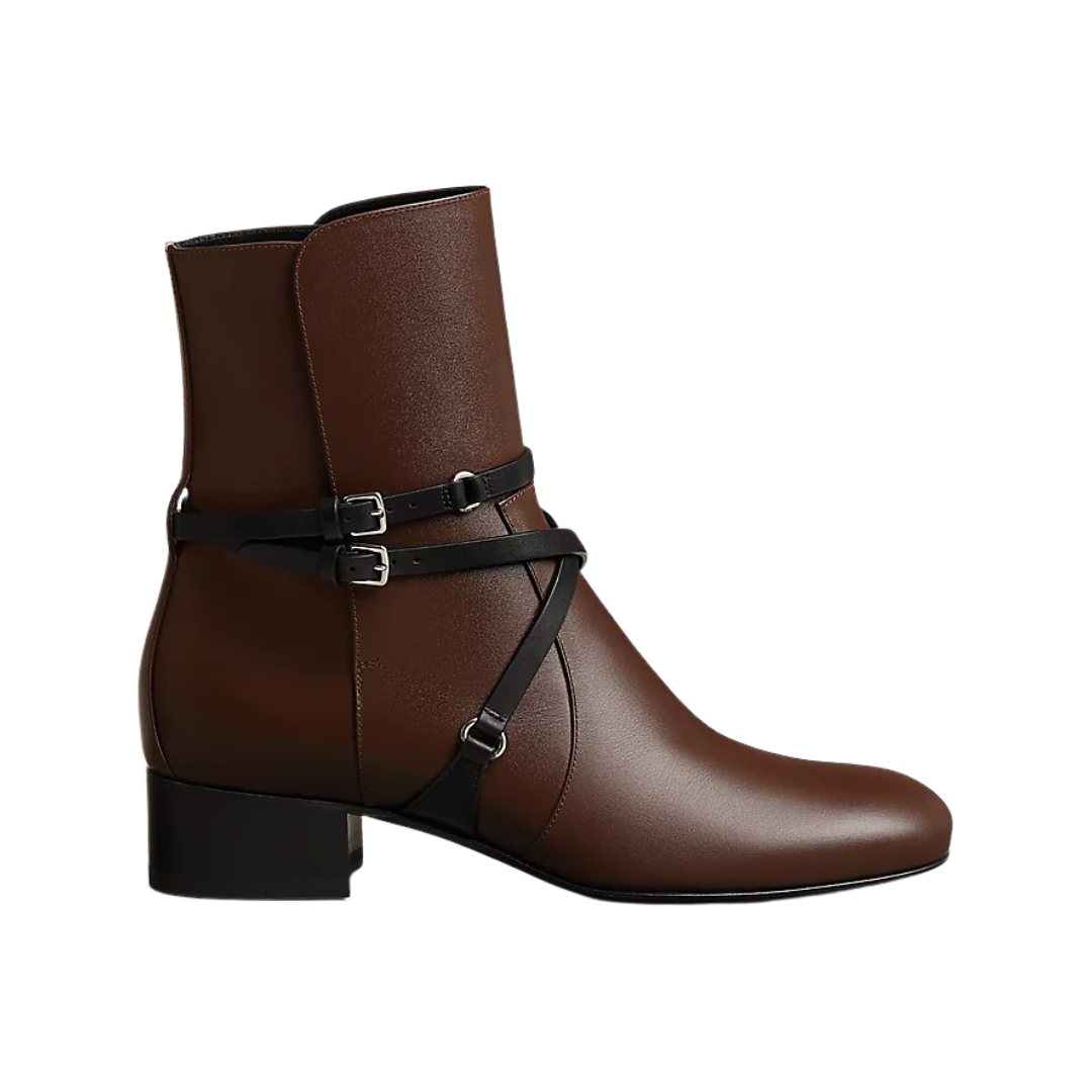 Hermes Nancy 35 Ankle Boot Chocolat / Noir