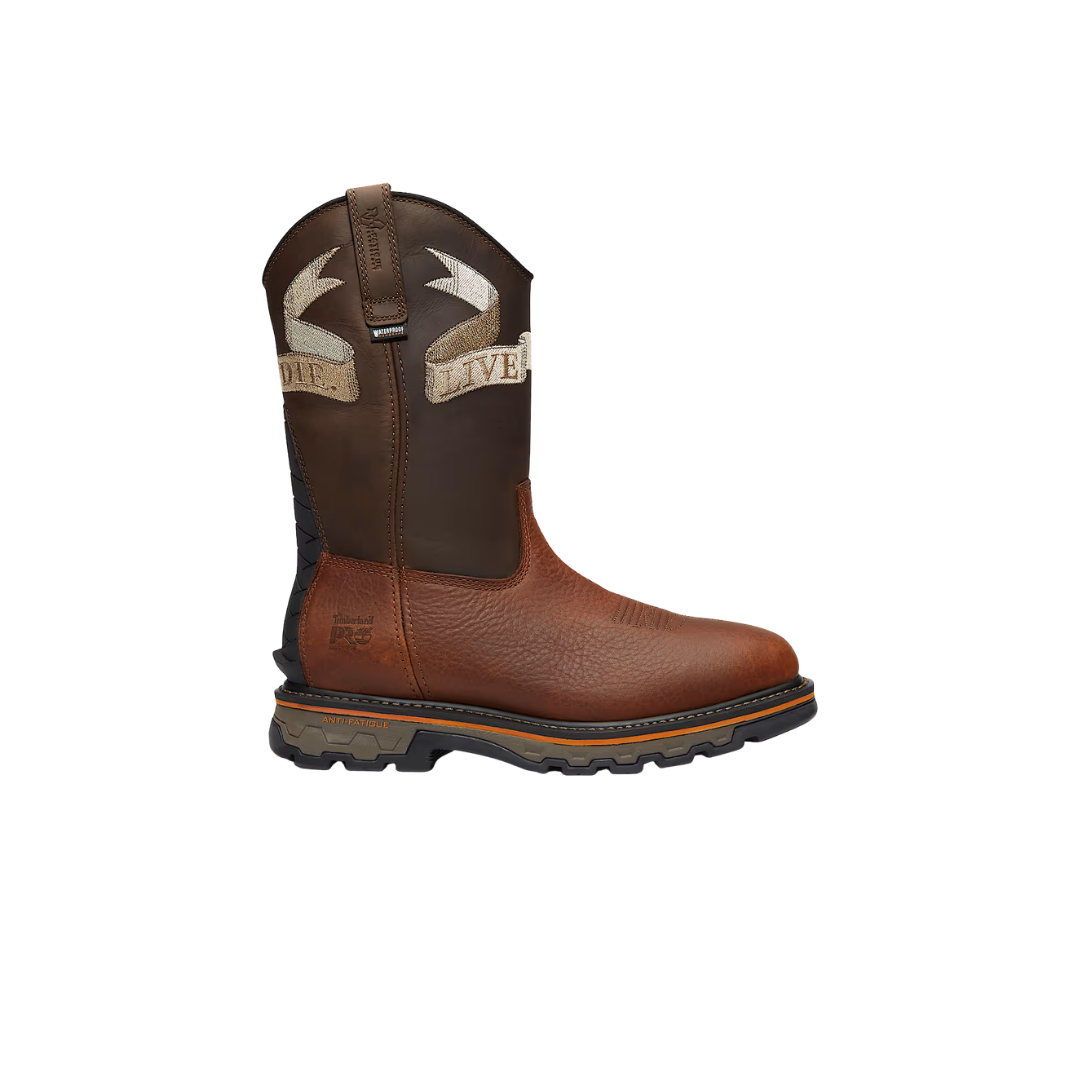 Timberland True Grit Live Free or Die Pull-On Soft Toe Waterproof Work Boot Medium Brown Full-Grain