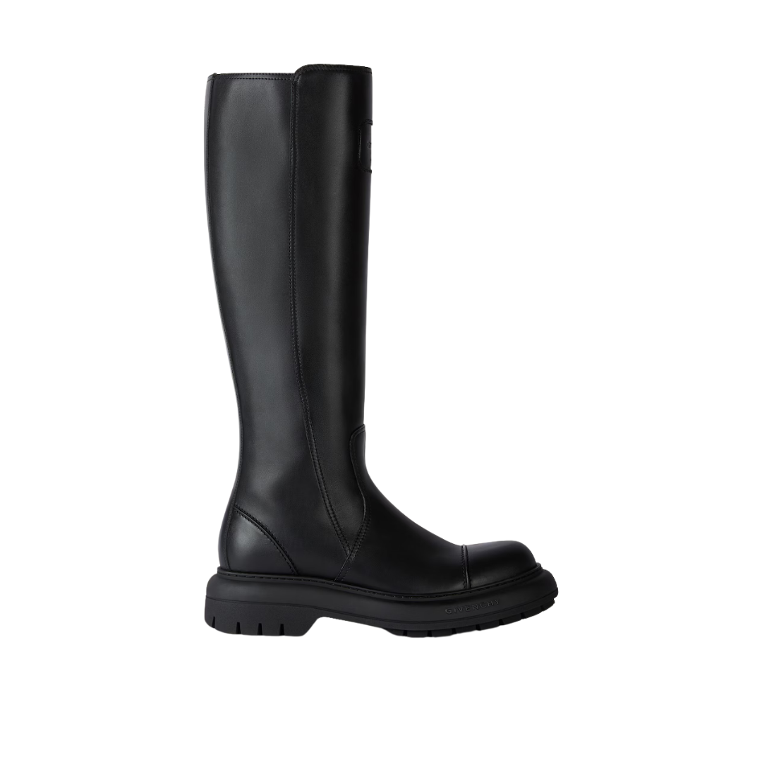 Givenchy Cargo Biker Knee High Boots In Leather Black