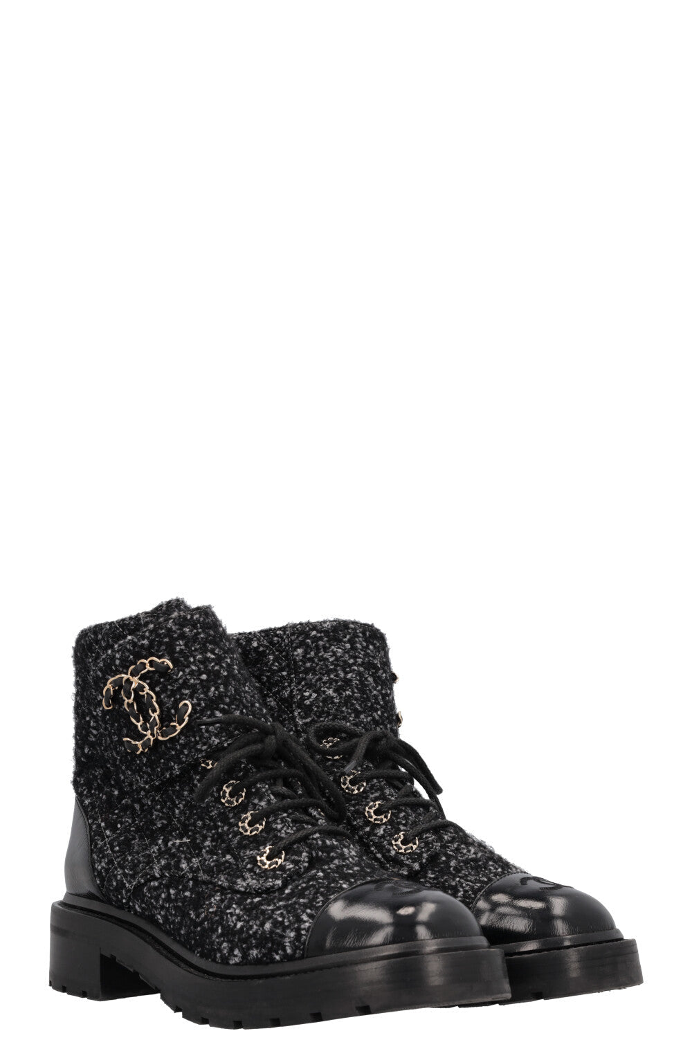 Lace Up Boots Tweed Grey Black