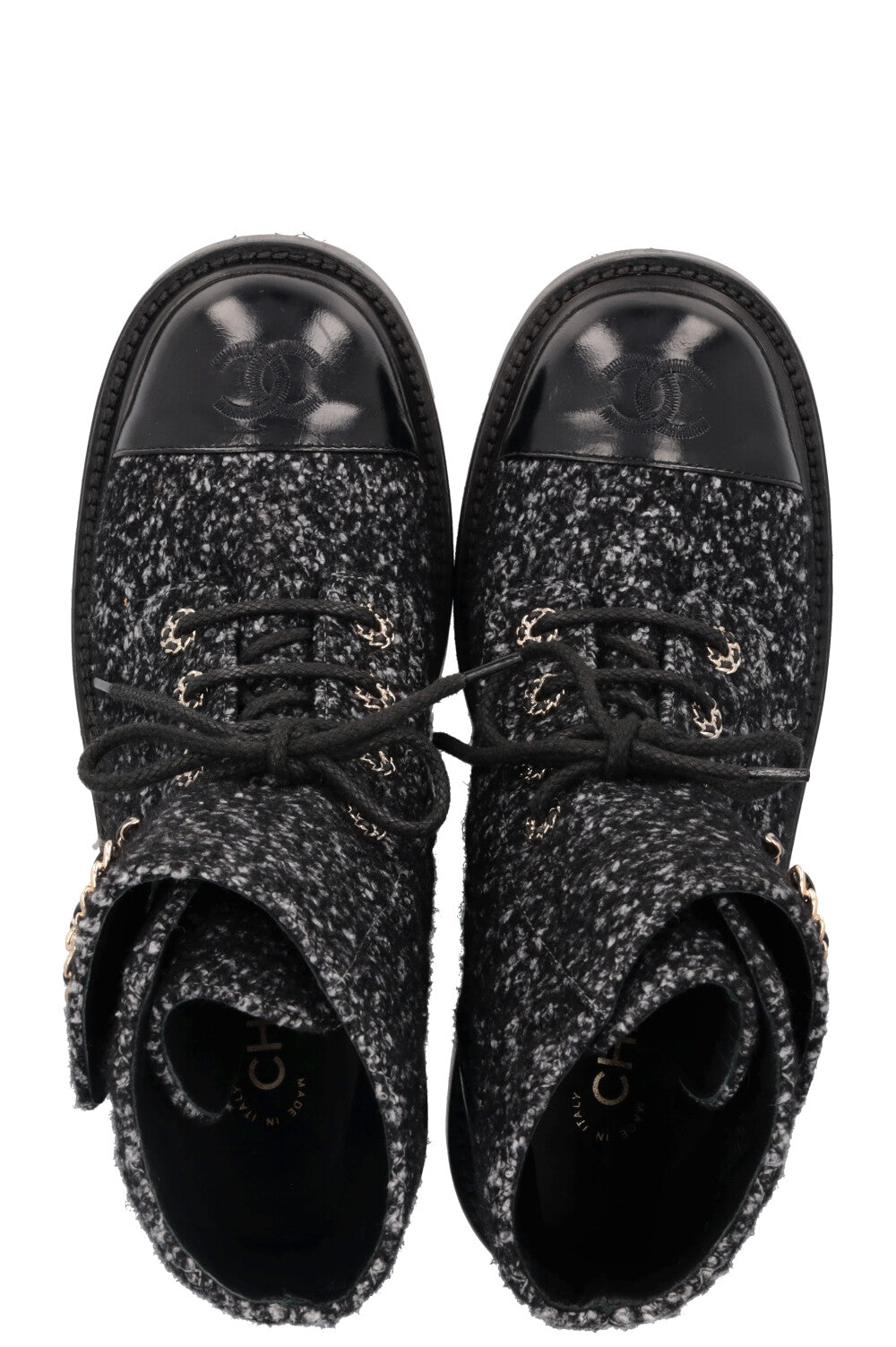 Lace Up Boots Tweed Grey Black
