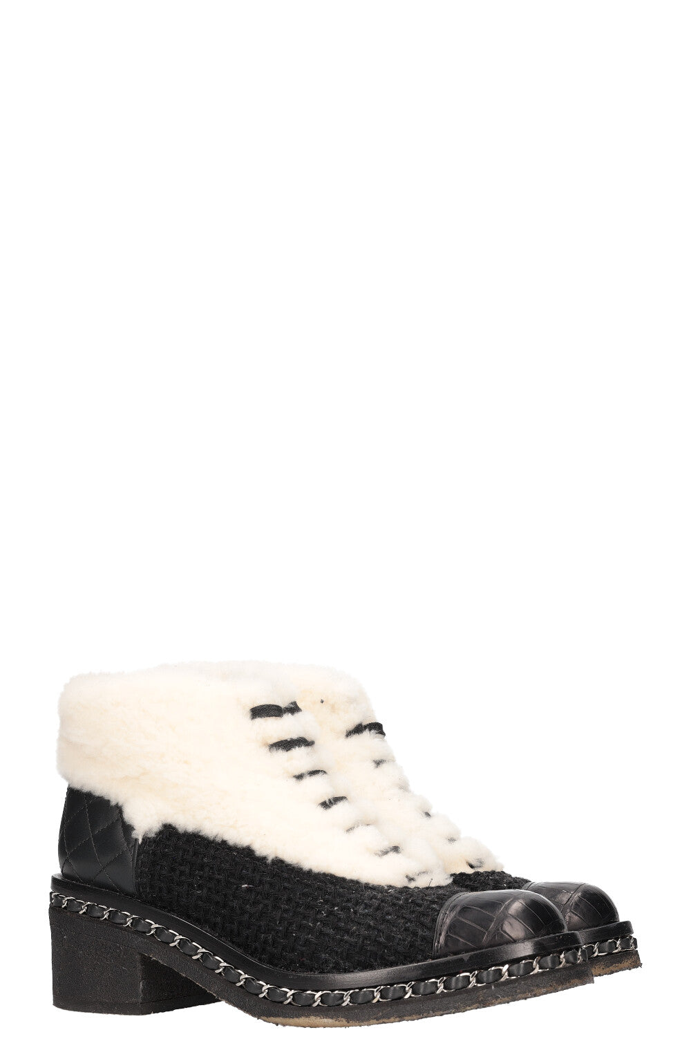 Boots Rabbit Fur & Tweed Black & White