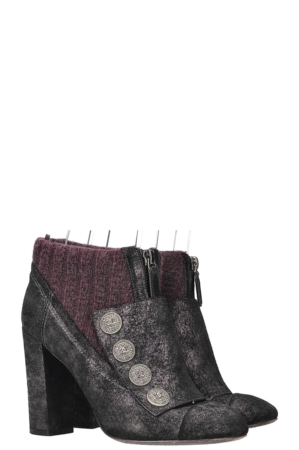 Knit Flap Irredescent Ankle Boots Purple
