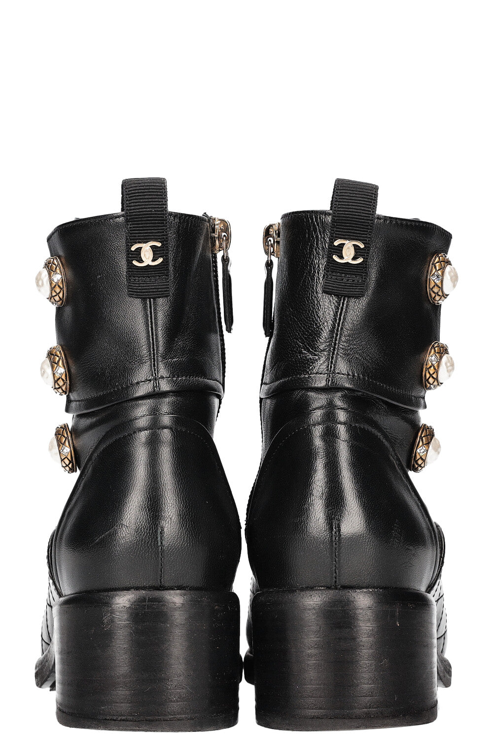 Pearl Embellished Moto Ankle Boots