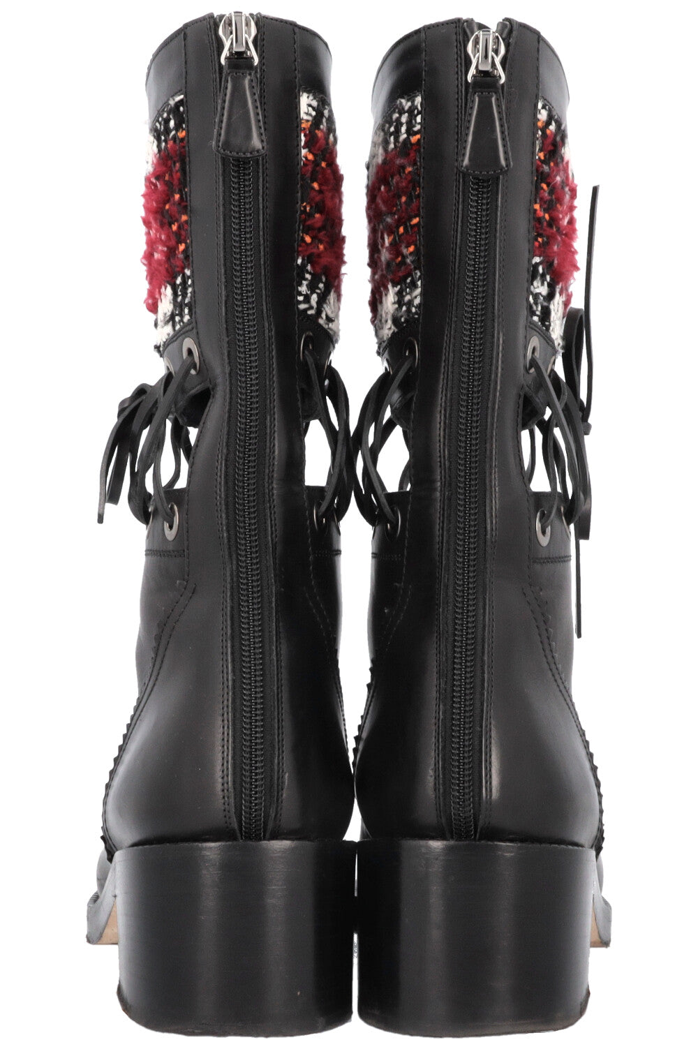 2016 Cut Out Tweed Mid Calf Boots Black