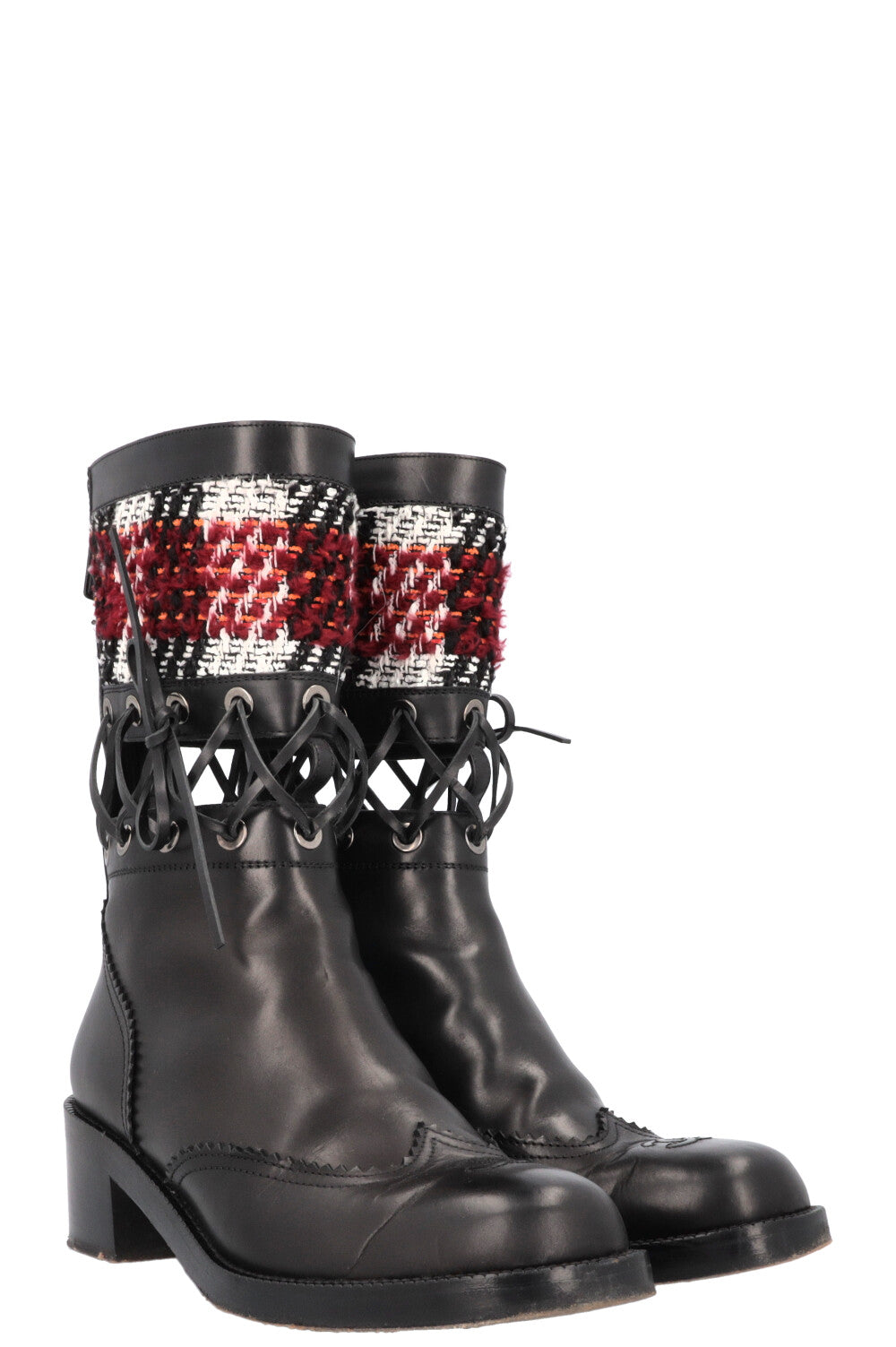 2016 Cut Out Tweed Mid Calf Boots Black