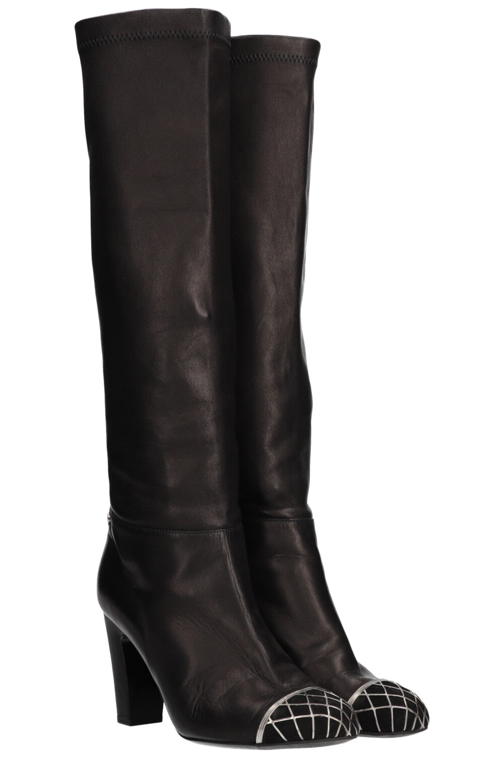 Metal Cap Toe Boots Leather Black