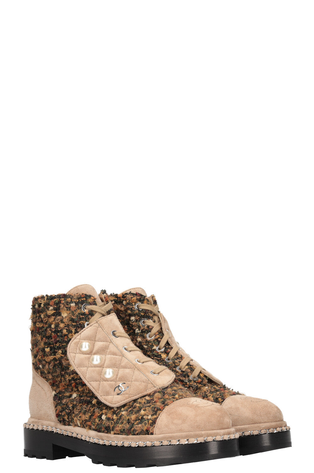Combat Boots Tweed with Beige Suede