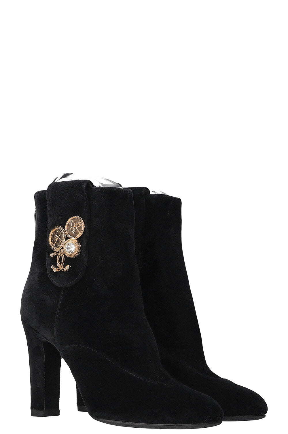 Velvet Coin Ankle Boots Black