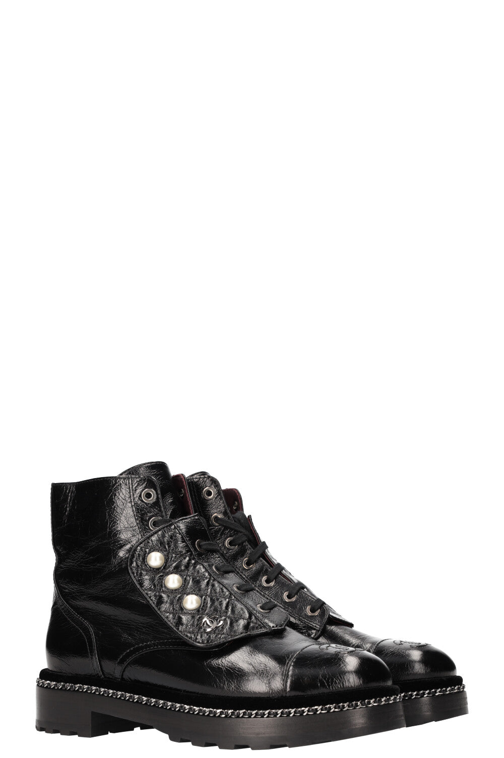Combat Boots Chain Pearl Decor 17A