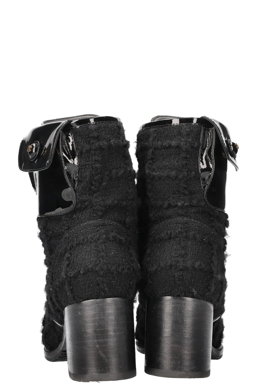 Ankle Boots Tweed Patent Cap Black
