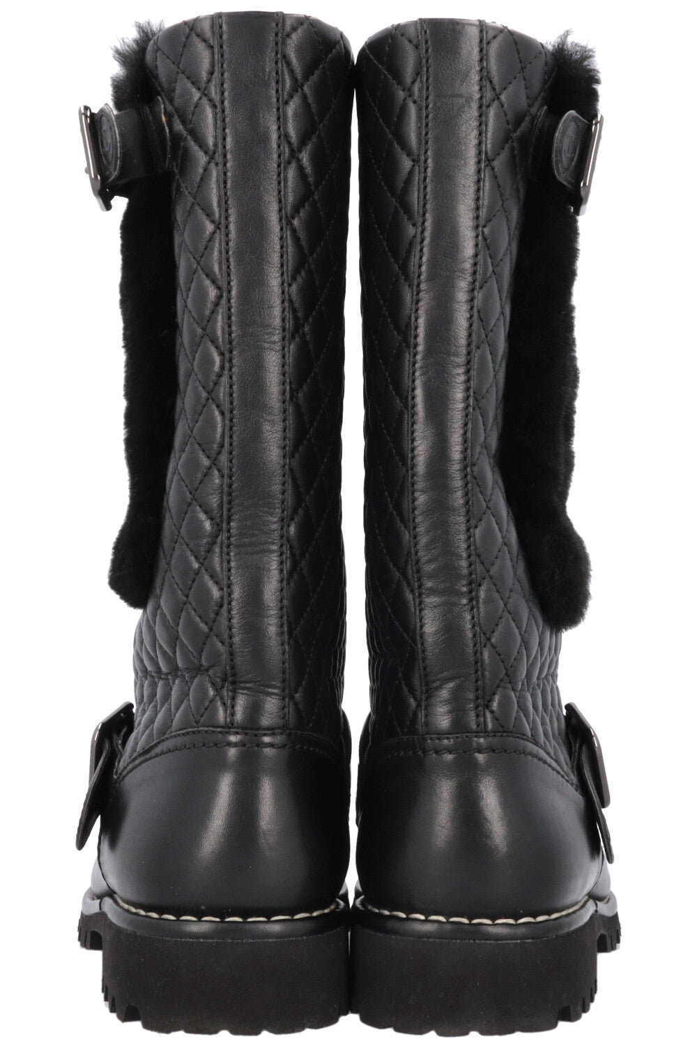 Quilted Boots Leather Shearling Black