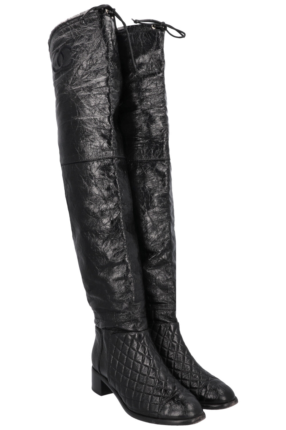 2018 Matelasse Overknee Boots Black Patent