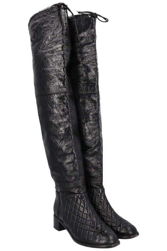 2018 Matelasse Overknee Boots Black Patent
