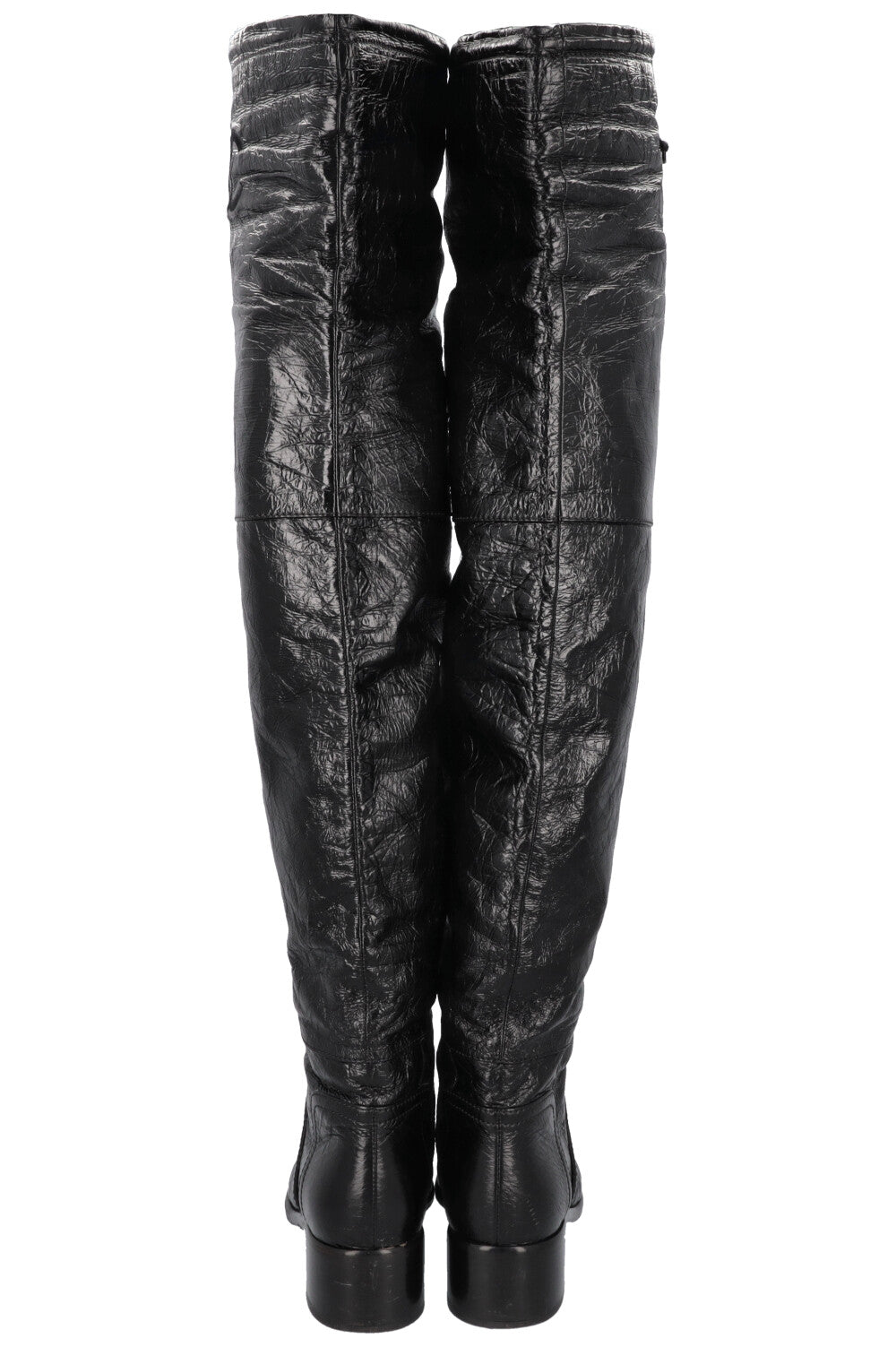 2018 Matelasse Overknee Boots Black Patent