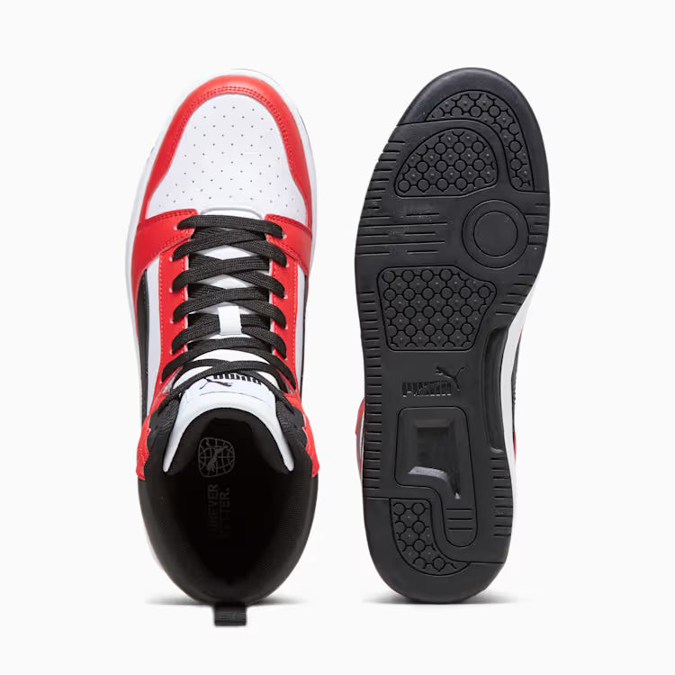 Puma Rebound V6 White-PUMA Black-For All Time Red