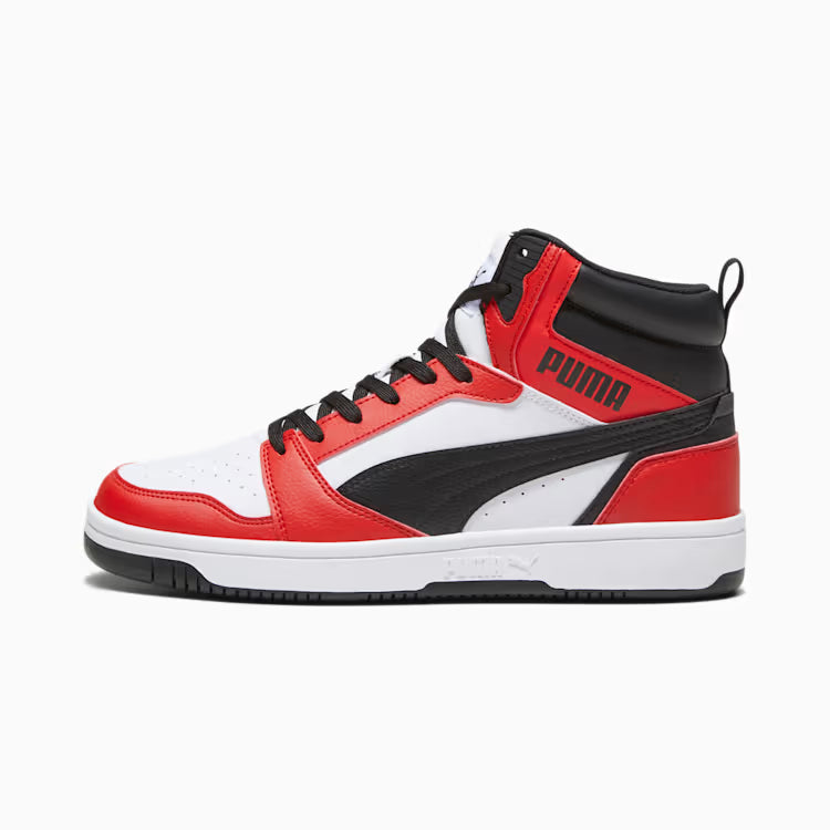 Puma Rebound V6 White-PUMA Black-For All Time Red