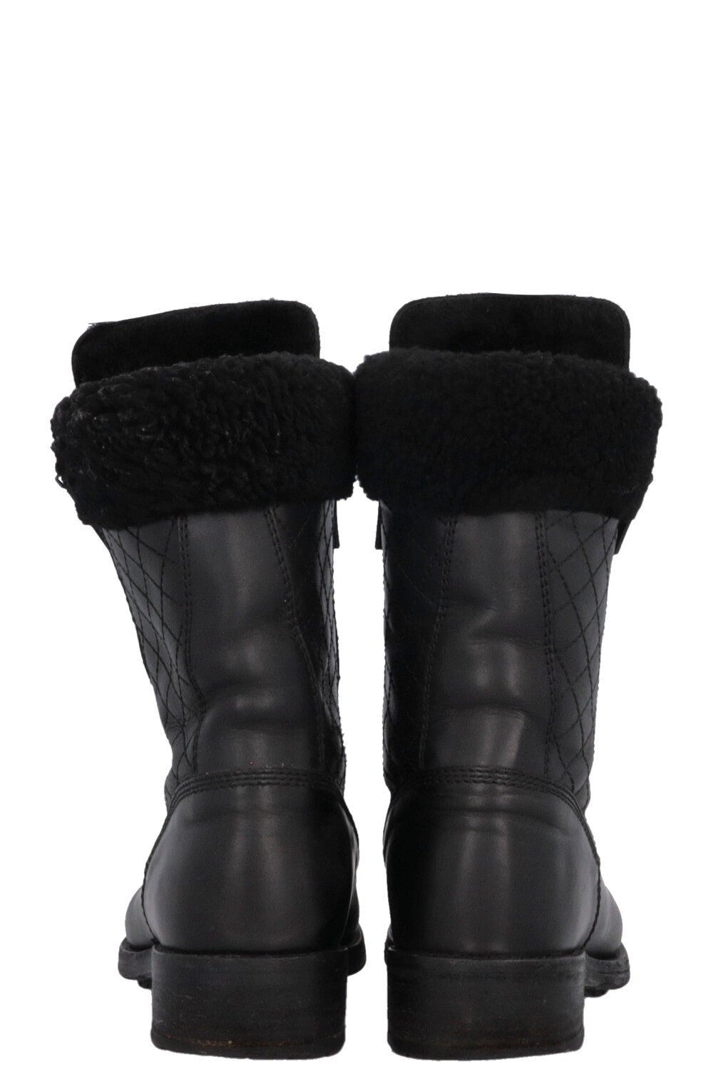 Shearling Quilted Leather Ankle Boots Black