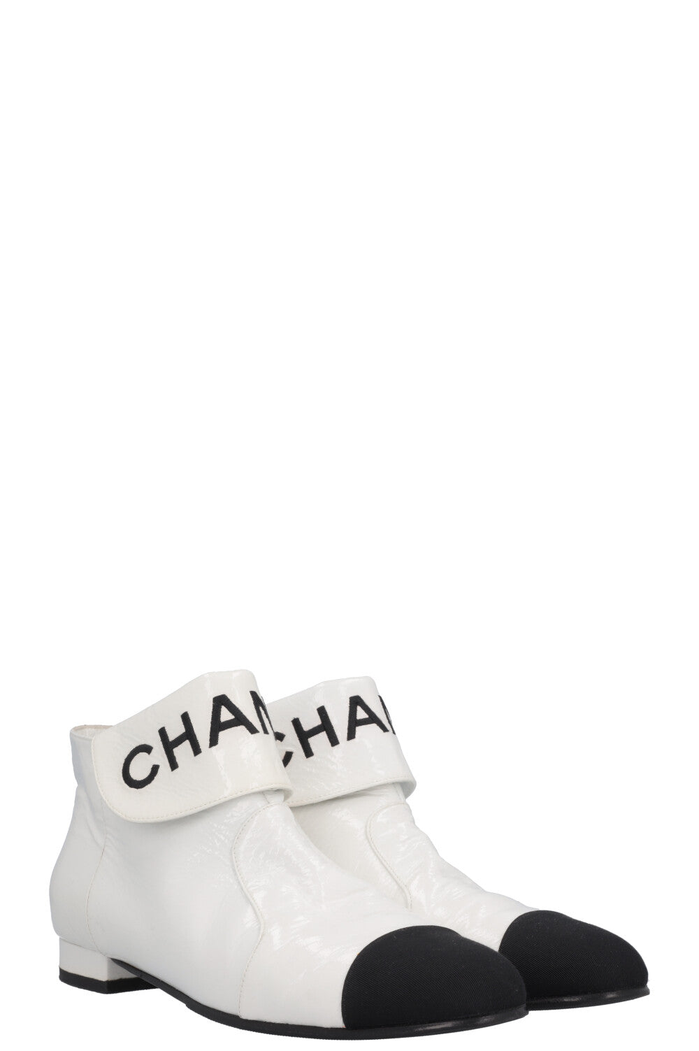 Logo Patent Leather Ankle Boots White