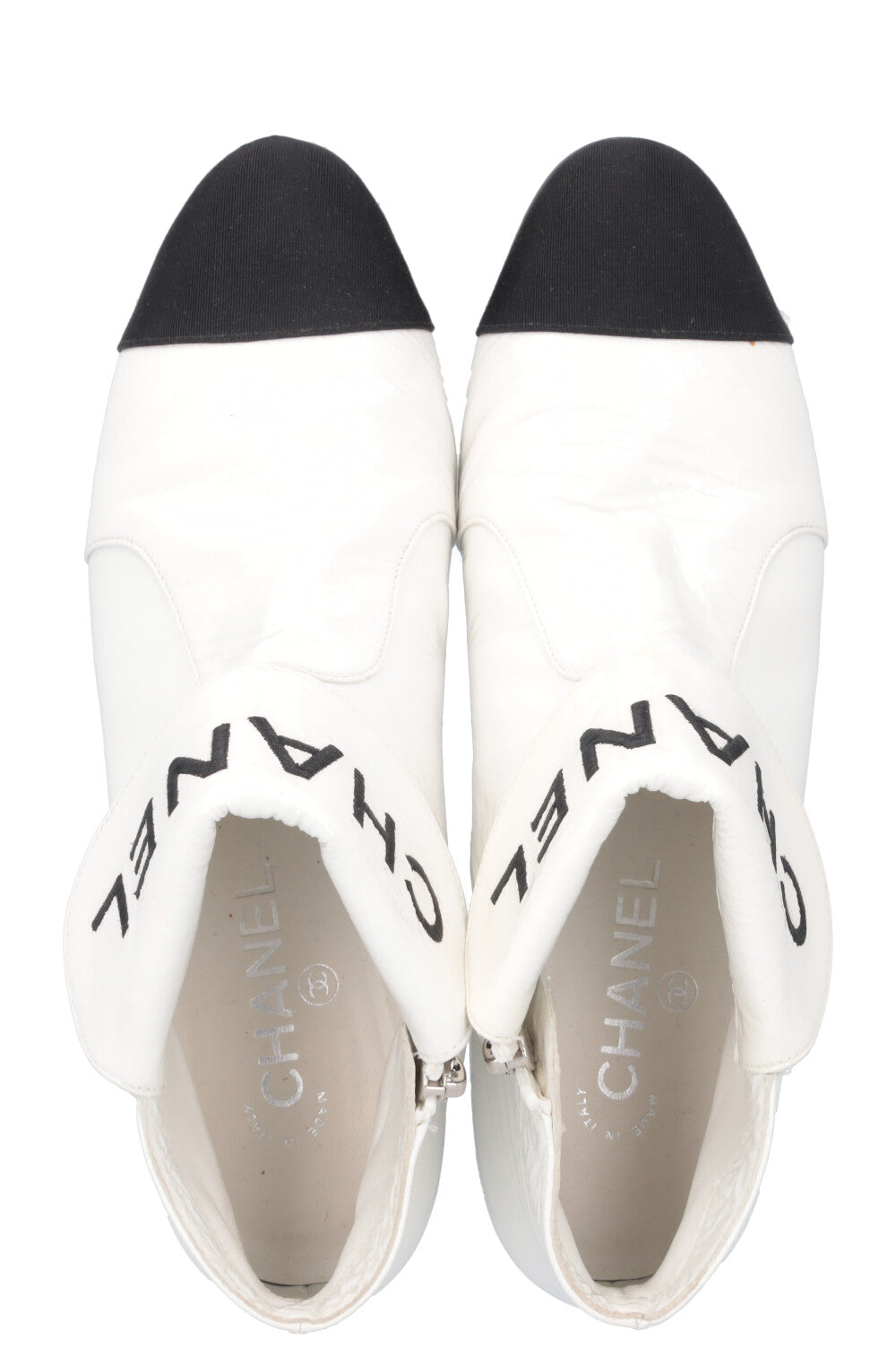 Logo Patent Leather Ankle Boots White