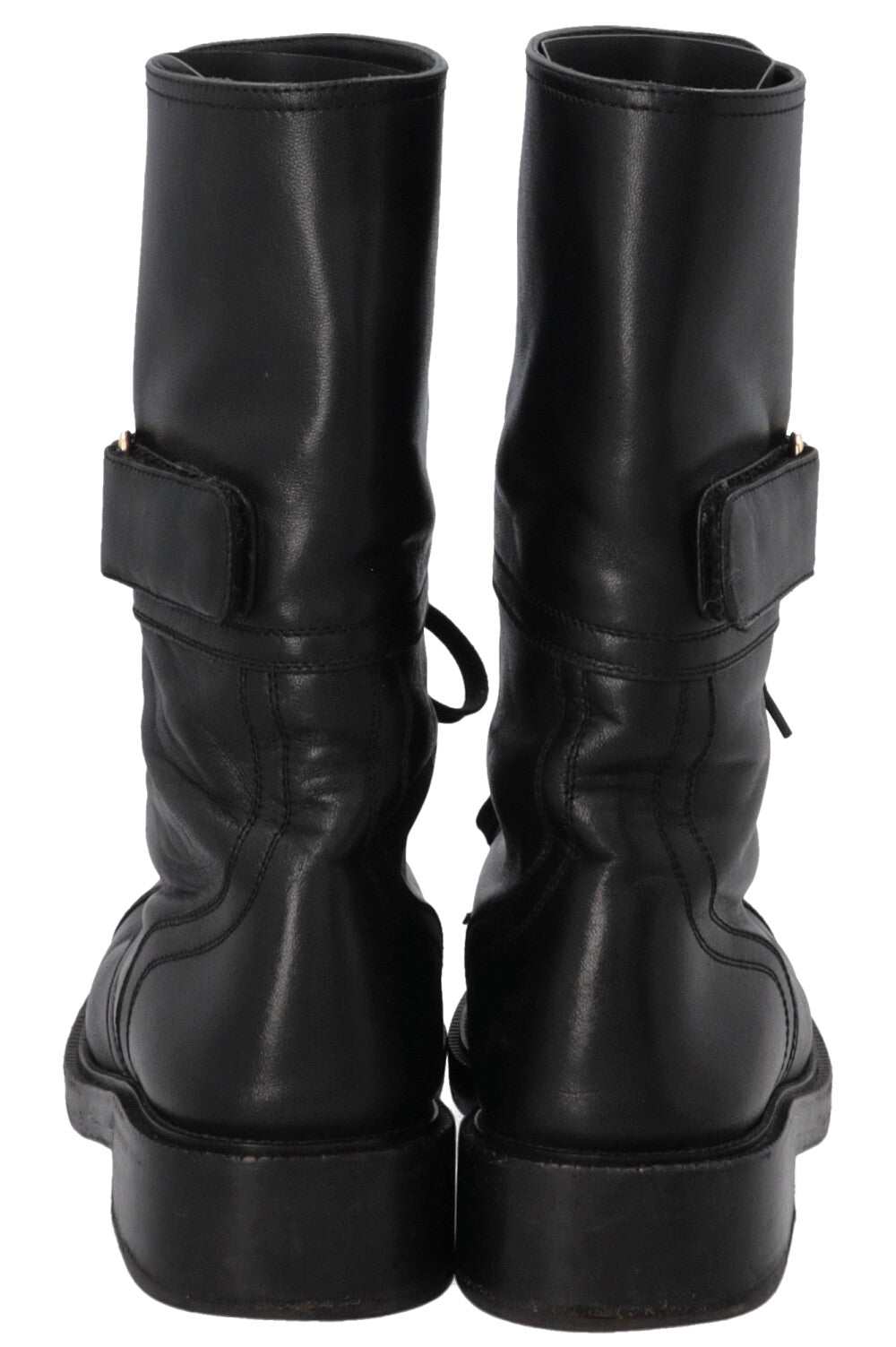 2022 Lace Up Logo Biker Boots Leather Black