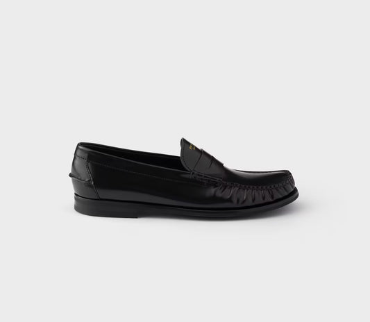 Prada Brushed Leather Loafers Black
