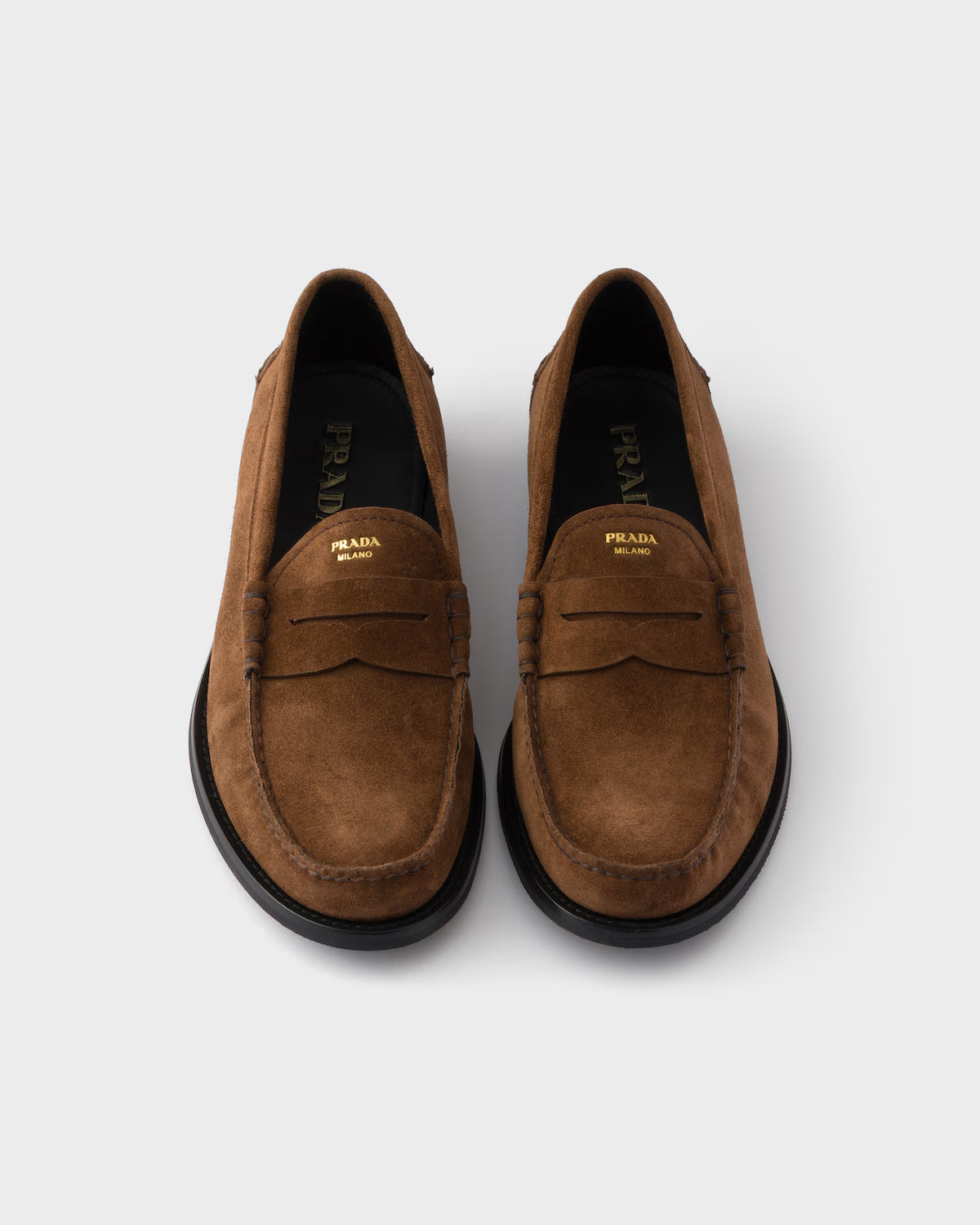Prada Vintage Effect Suede Loafers Cocoa Brown