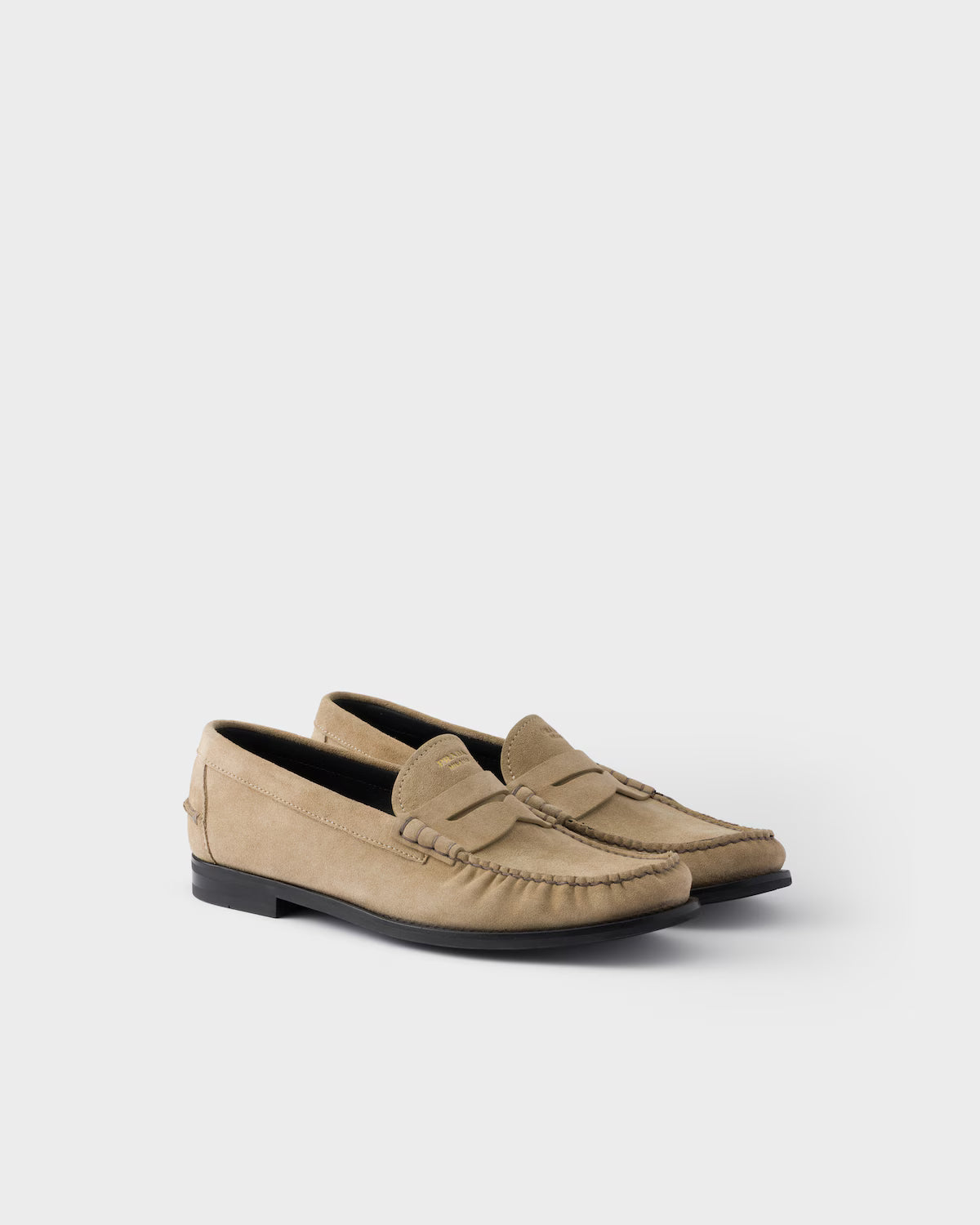 Prada Vintage Effect Suede Loafers Desert Beige