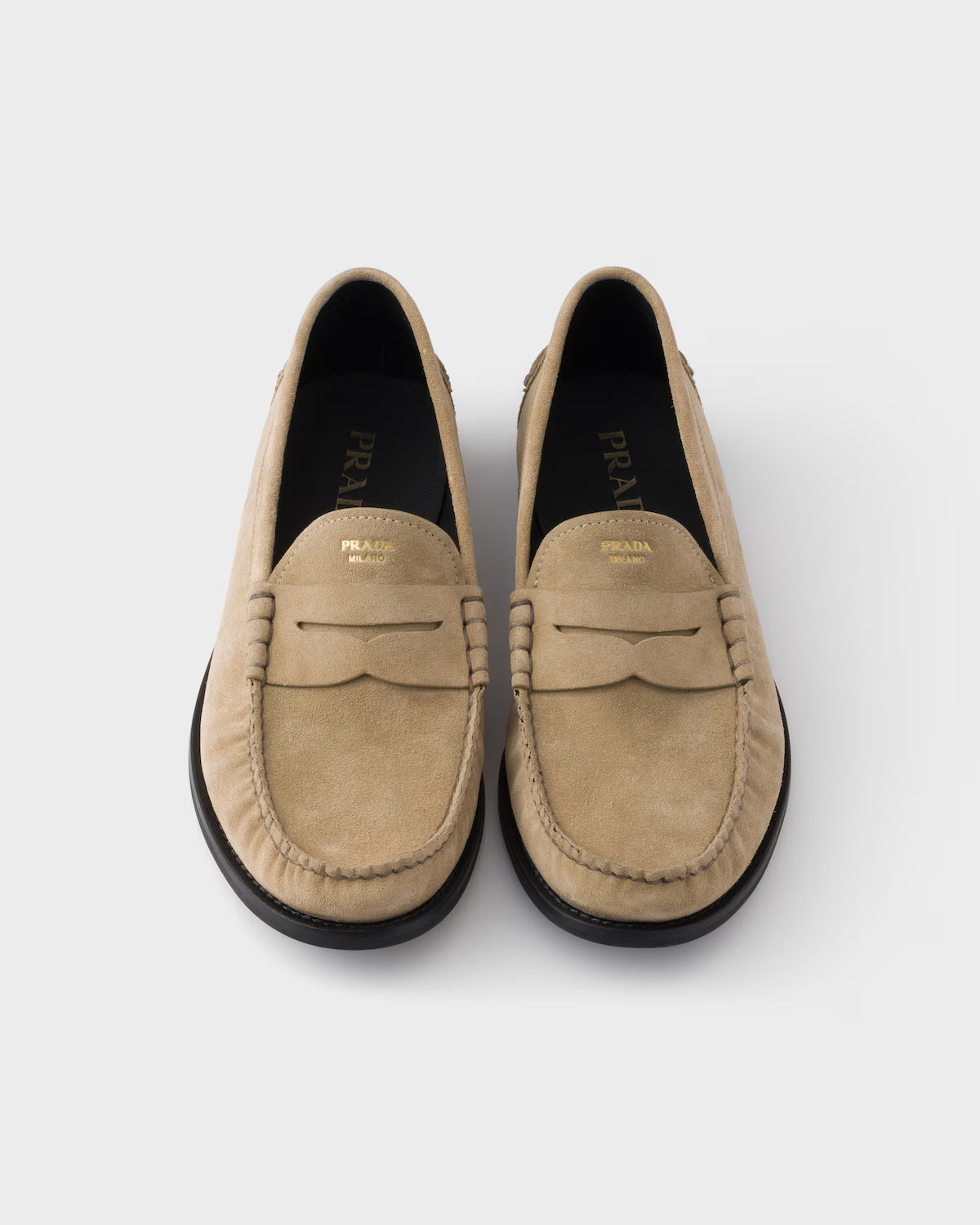 Prada Vintage Effect Suede Loafers Desert Beige