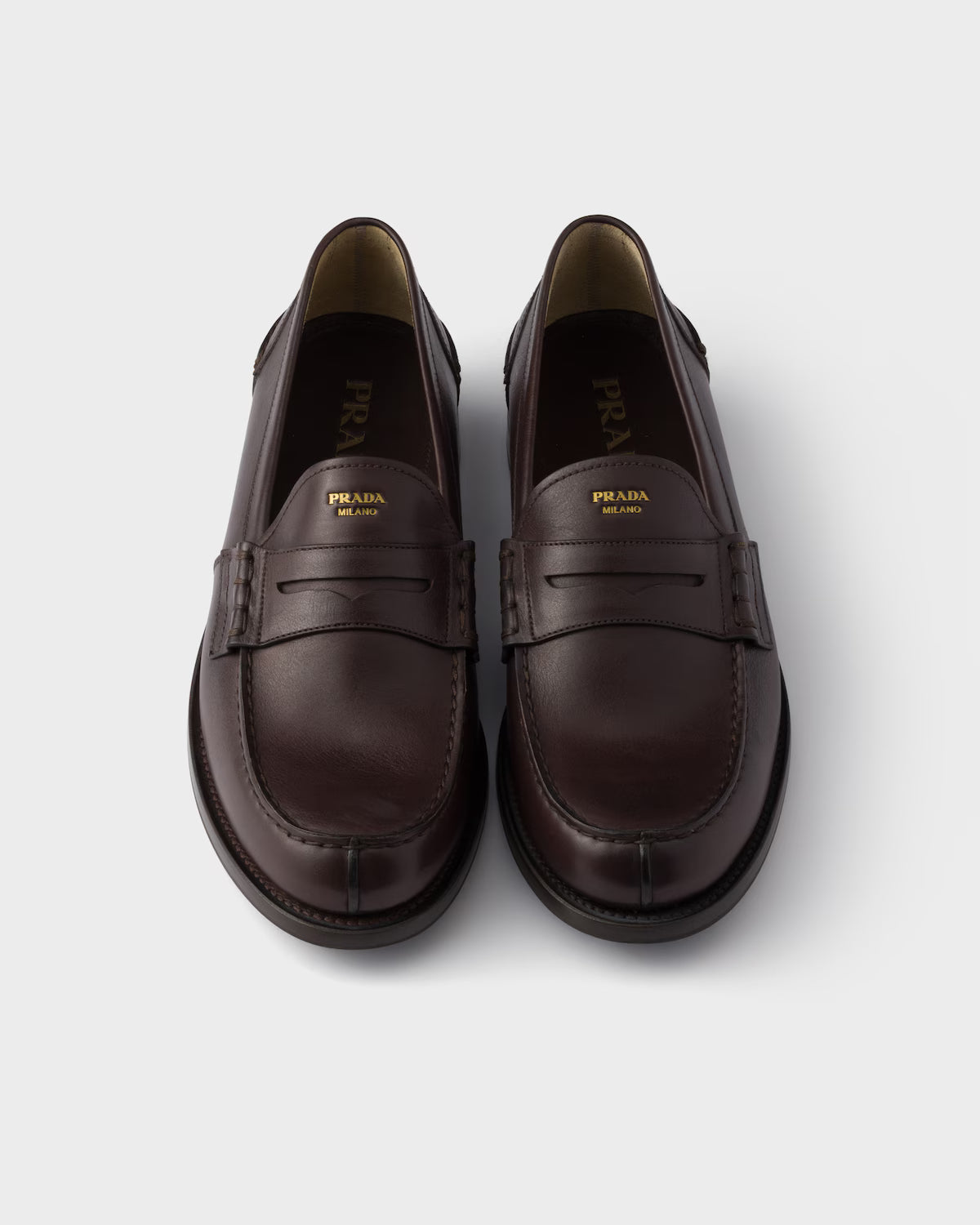 Prada Leather Loafers Dark Brown