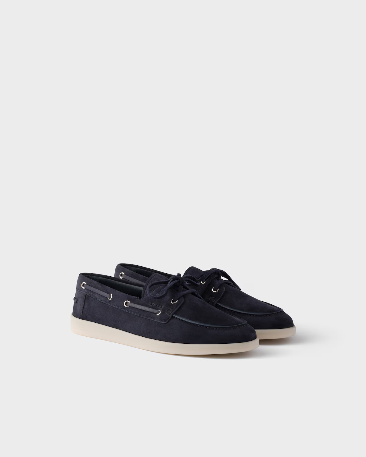 Prada Suede Boat Loafers With Laces Navy