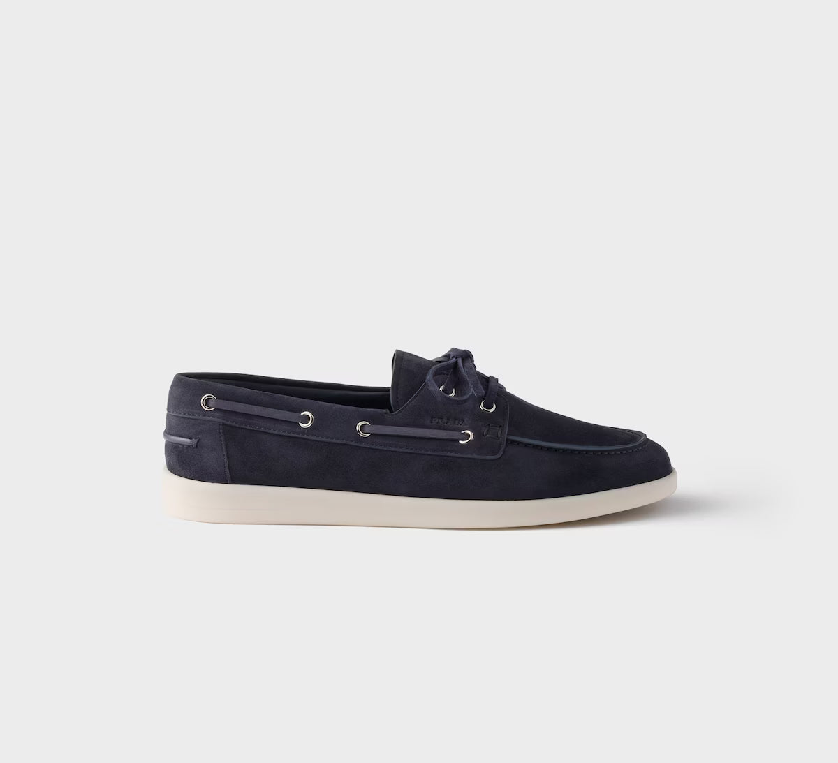 Prada Suede Boat Loafers With Laces Navy