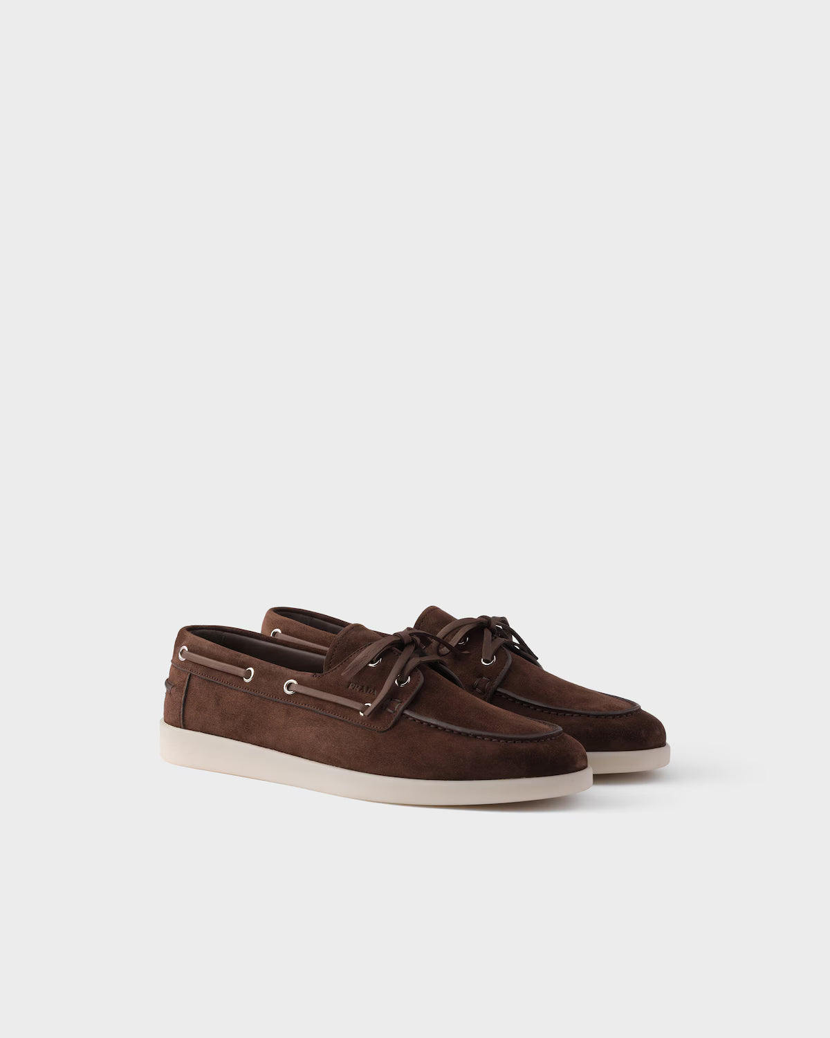 Prada Suede Boat Loafer With Laces Dark Brown