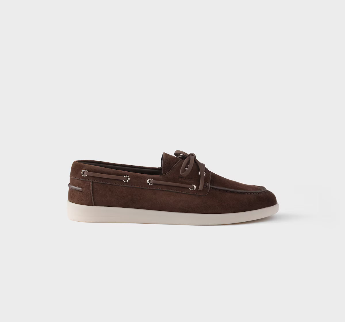 Prada Suede Boat Loafer With Laces Dark Brown