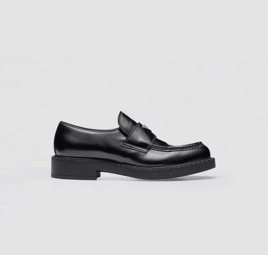 Prada Chocolate Brushed Leather Loafers Black