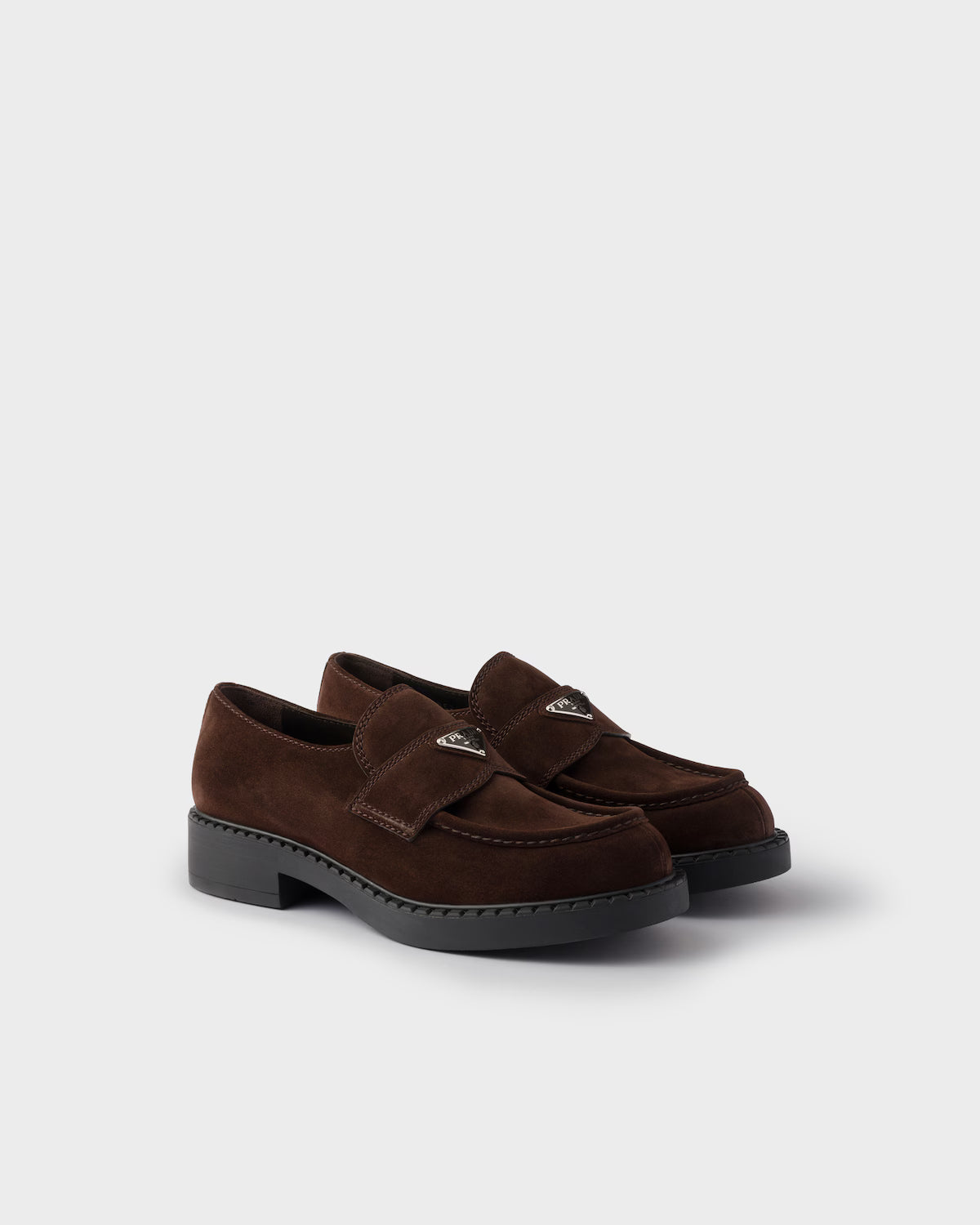 Prada Chocolate Suede Loafers Dark Brown