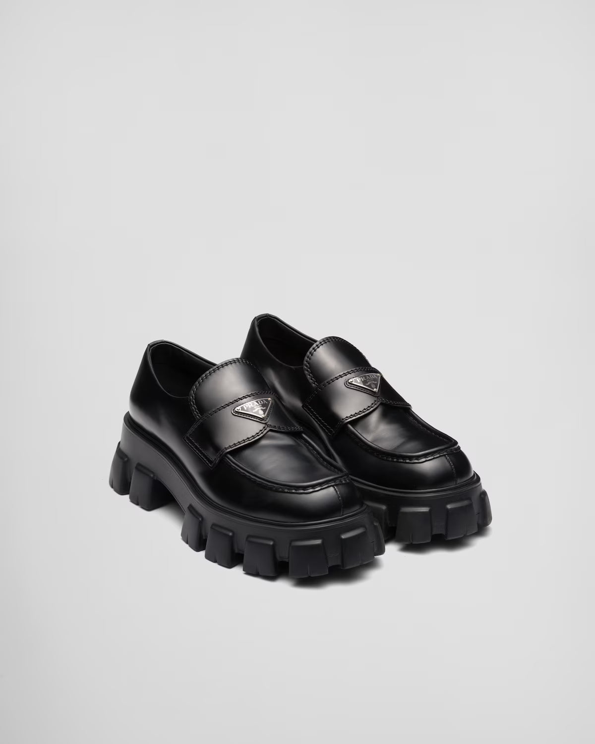 Prada Monolith Brushed Leather Loafers Black