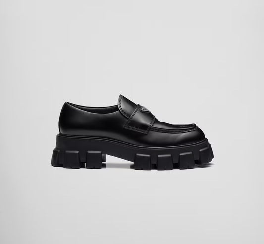 Prada Monolith Brushed Leather Loafers Black