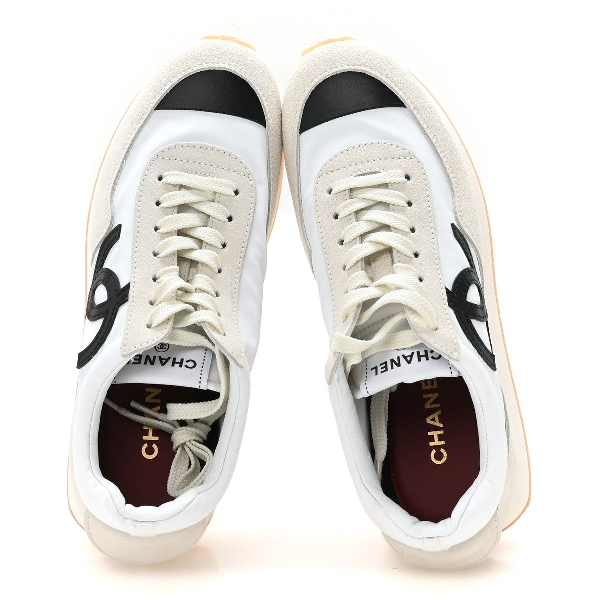 Fabric Calfskin Suede Sneakers 39 Ivory Black