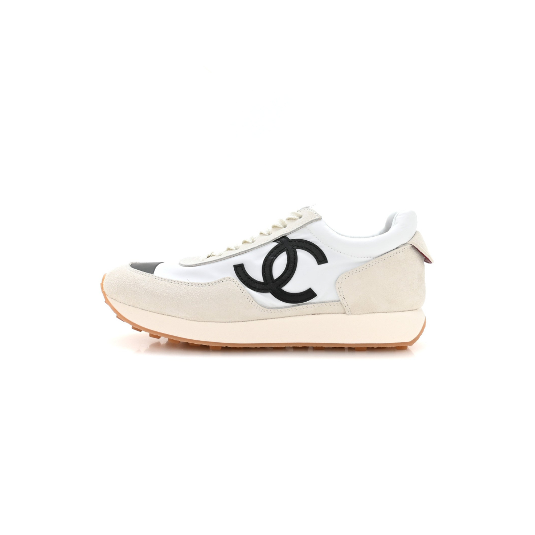 Fabric Calfskin Suede Sneakers 39 Ivory Black