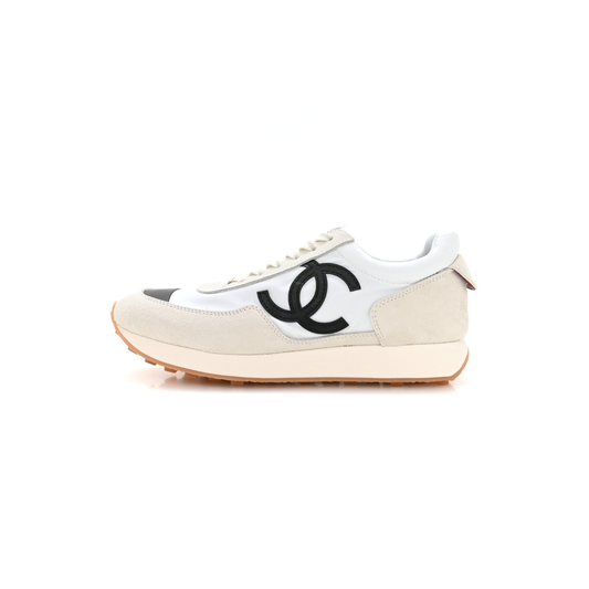 Fabric Calfskin Suede Sneakers 39 Ivory Black
